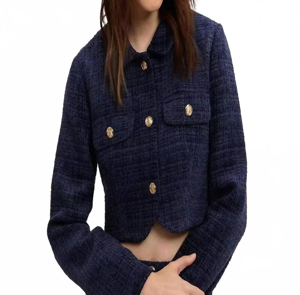 NEW THML tweed cropped jacket in navy
